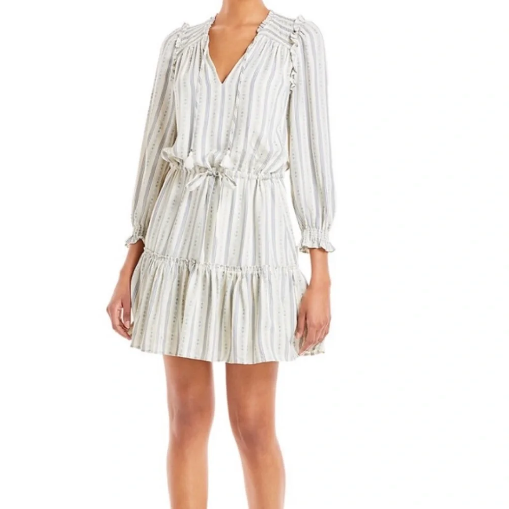 Paige Kylenn long sleeve tie waist flounce hem striped dress size Large- MINT - Picture 5 of 11